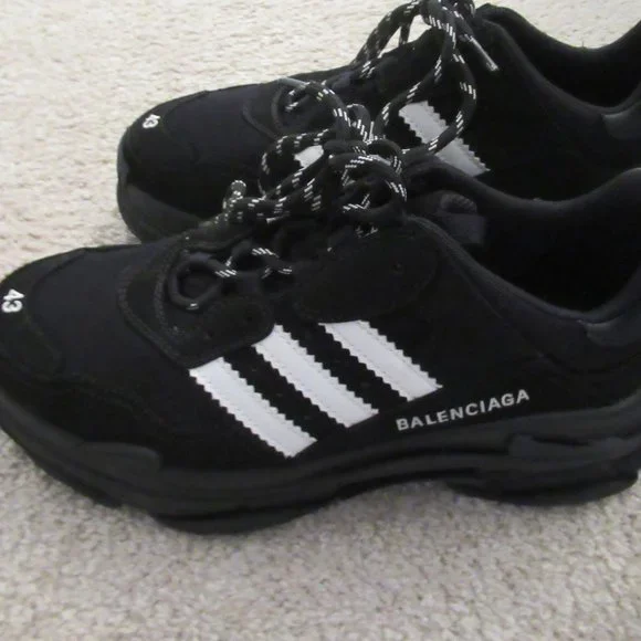 BALLENCIAGA + ADIDAS Black Triple S Sneakers Tennis Shoes Size 43 USA 10